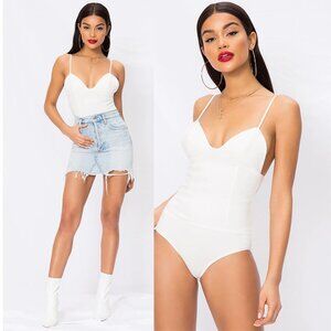 NWT superdown Rocky Denim Bodysuit Sleeveless Spaghetti‎ Strap White Denim Small